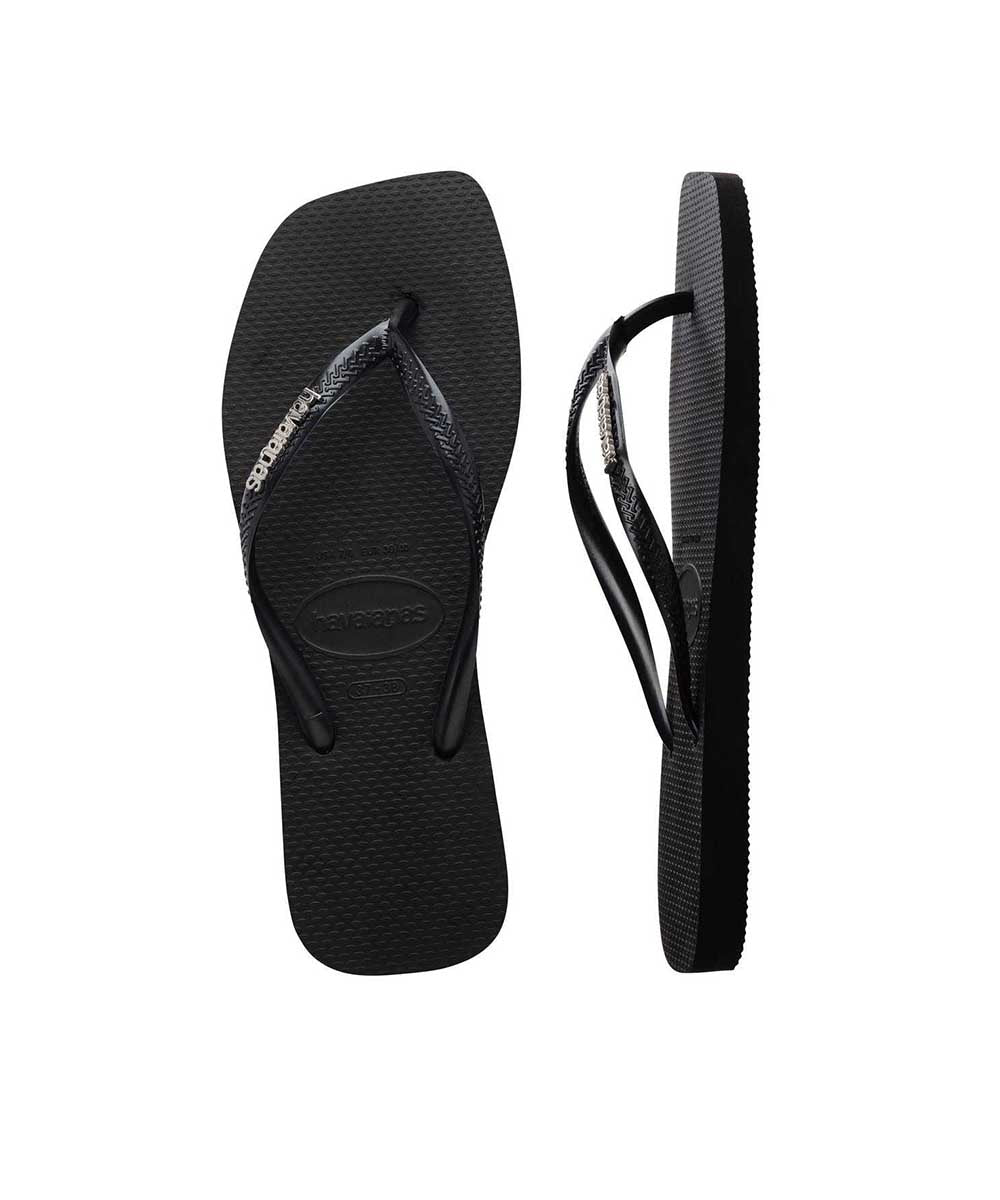 Havaianas Women's Slim Square Metalic Logo Thongs – Black