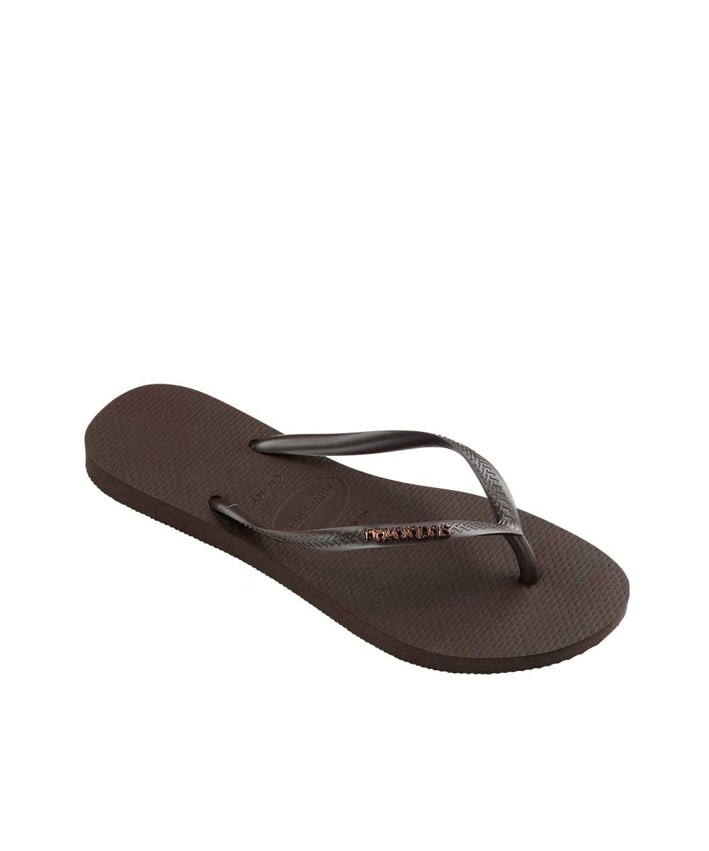 Havaianas Women's Slim Metal Logo Thongs – Dark Brown – view 3