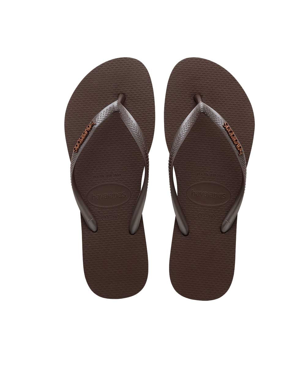 Havaianas Women's Slim Metal Logo Thongs – Dark Brown – view 2